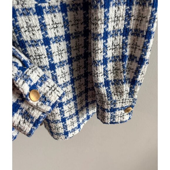 LCW Vision Womens Long Sleeve Button Down Shirt Jacket White Blue Plaid Sz M/L - Picture 4 of 10